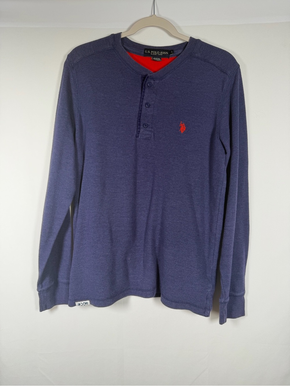 Vintage Y2K Waffle Long Sleeve Henley - Preppy